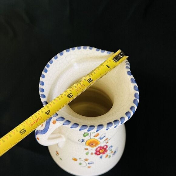 RARE Talavera Crackle Glaze Vase Jug Pitcher Vintage Handle MCM Flowers Flower - Picture 10 of 10